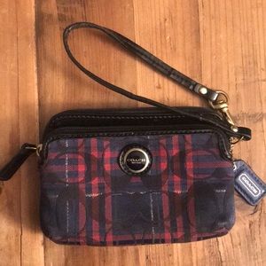 COACH blue/red monogrammed “c” pattern wristlet